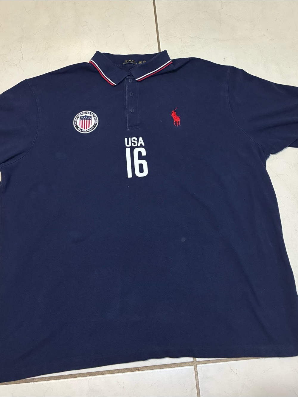 Polo Ralph Lauren Big Pony Polo Shirt Men's Size 3XL USA 16 Patch and USA Flag